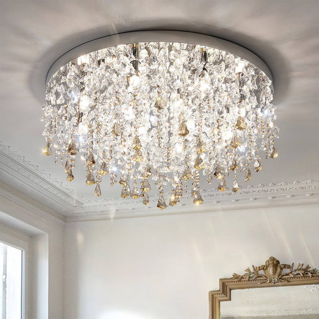 French Champagne Gold Crystal Chandelier Waterfall Bead Drape Three Sizes