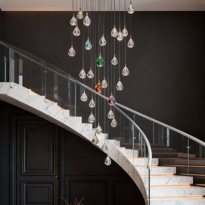 Staircase Chandelier Gold Crystal 30-Head 3D Matrix LED 3000K 4500K 6000K