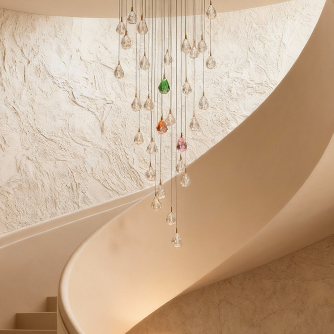 Staircase Chandelier Gold Crystal 30-Head 3D Matrix LED 3000K 4500K 6000K