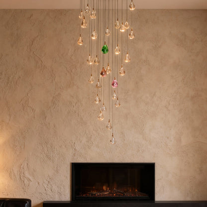 Staircase Chandelier Gold Crystal 30-Head 3D Matrix LED 3000K 4500K 6000K