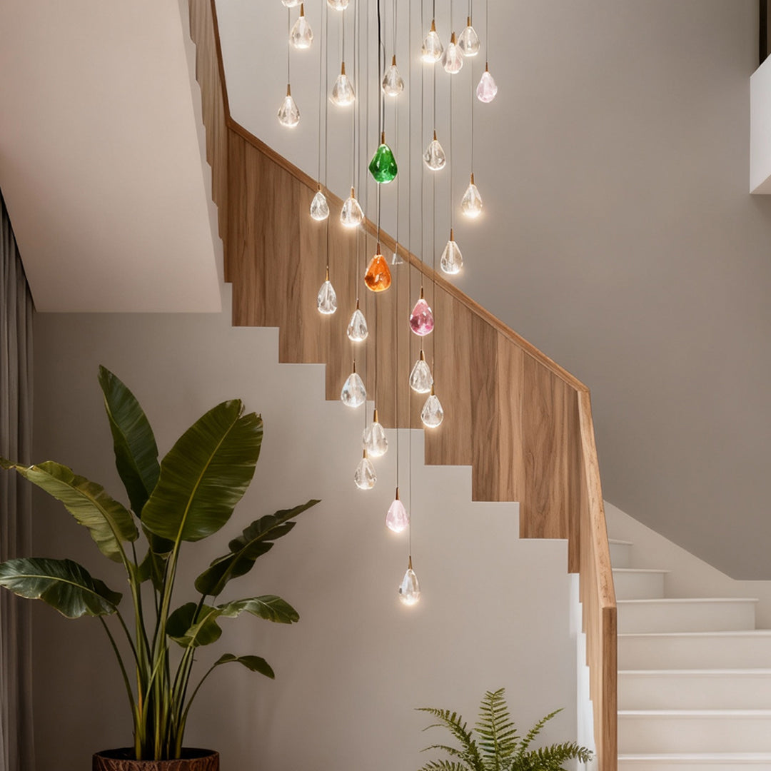 Staircase Chandelier Gold Crystal 30-Head 3D Matrix LED 3000K 4500K 6000K