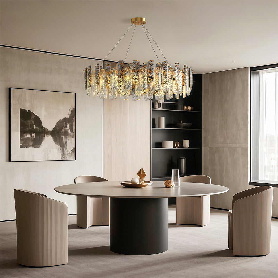 Contemporary Crystal Chandelier Solid Copper Textured Crystal Rods Eye-Protecting E14 French Style