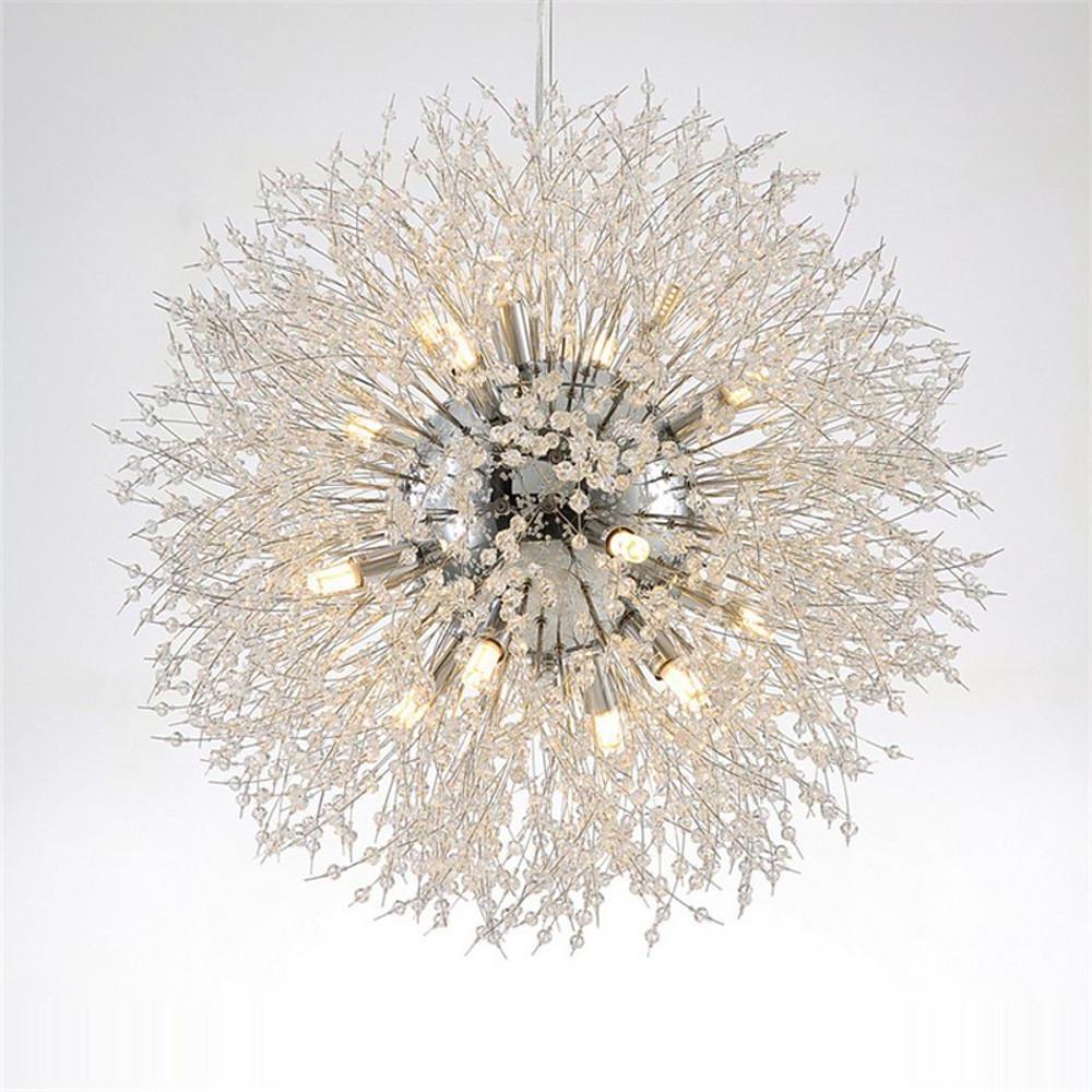 Crystal Dandelion Chandelier Electroplated Metal G9 16-Light Crystal Beads Chrome Gold 24'' Indoor