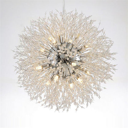 Crystal Dandelion Chandelier Electroplated Metal G9 16-Light Crystal Beads Chrome Gold 24'' Indoor