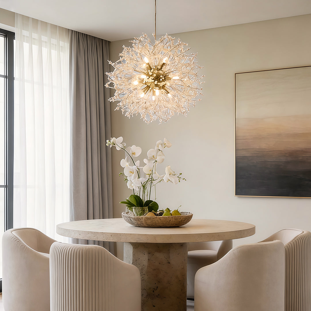 Crystal Dandelion Chandelier Electroplated Metal G9 16-Light Crystal Beads Chrome Gold 24'' Indoor