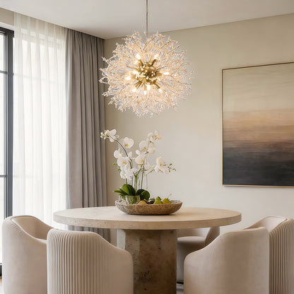 Crystal Dandelion Chandelier Electroplated Metal G9 16-Light Crystal Beads Chrome Gold 24'' Indoor