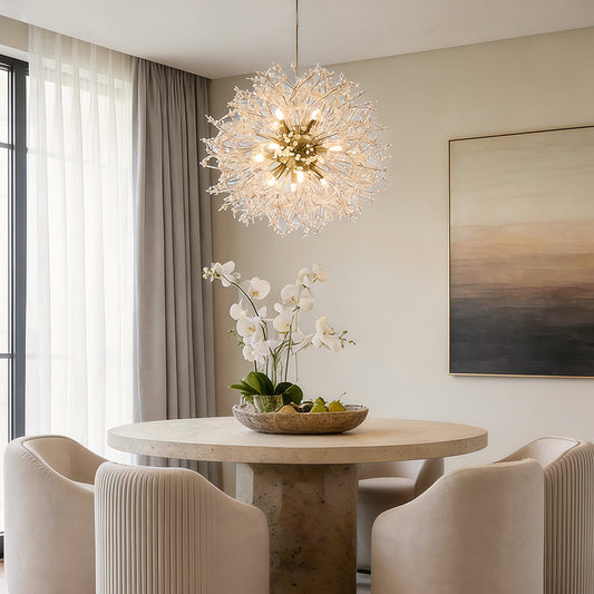 Crystal Chandelier Metal Chrome Gold Crystal Bead Dandelion Starburst Modern Minimalist G9 Two Finish Options