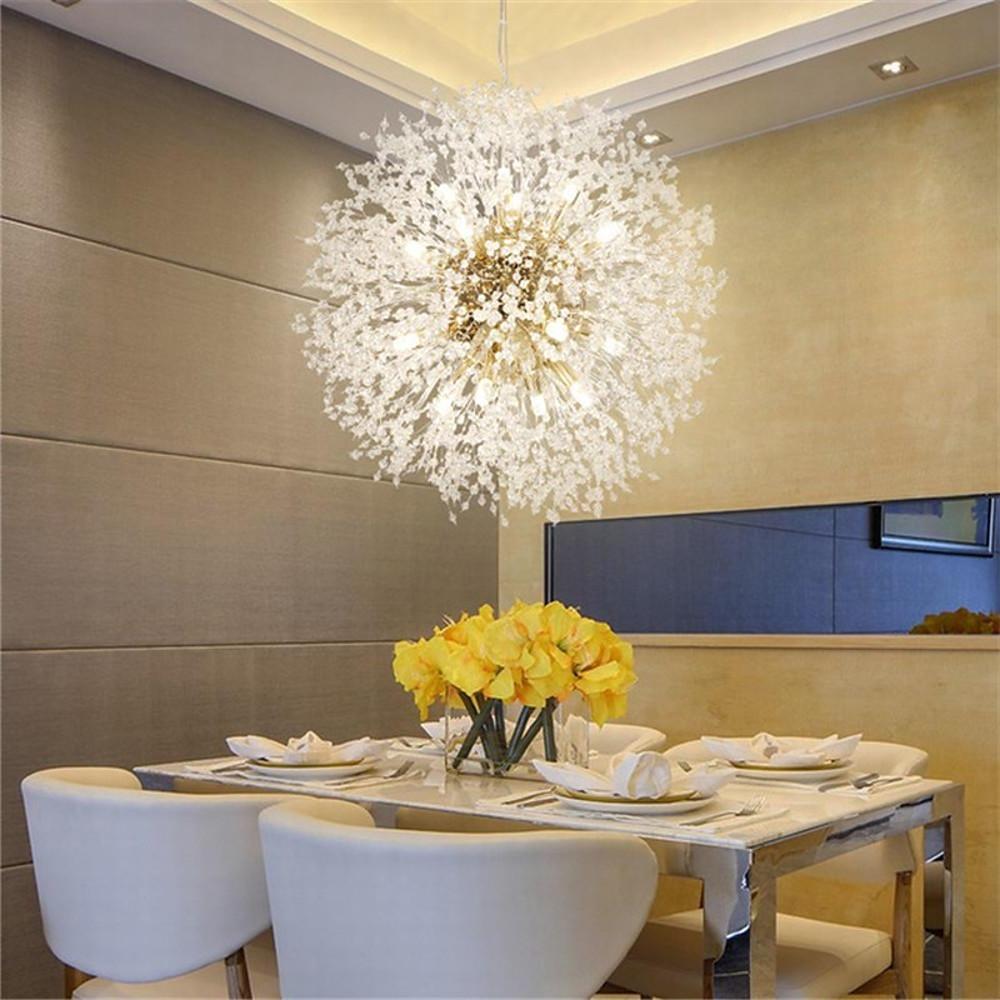 Crystal Dandelion Chandelier Electroplated Metal G9 16-Light Crystal Beads Chrome Gold 24'' Indoor