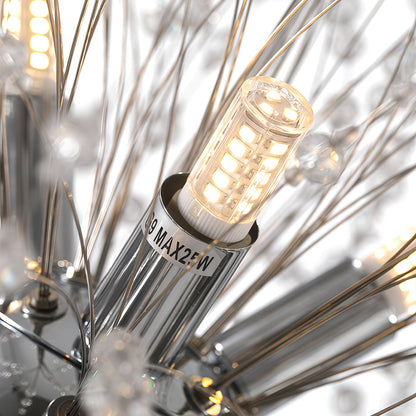 Crystal Dandelion Chandelier Electroplated Metal G9 16-Light Crystal Beads Chrome Gold 24'' Indoor