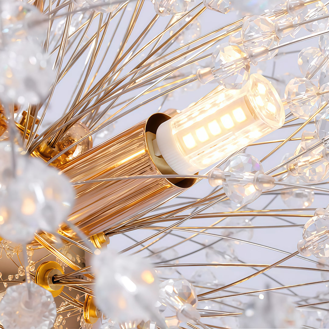 Crystal Dandelion Chandelier Electroplated Metal G9 16-Light Crystal Beads Chrome Gold 24'' Indoor
