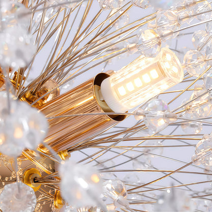 Crystal Dandelion Chandelier Electroplated Metal G9 16-Light Crystal Beads Chrome Gold 24'' Indoor