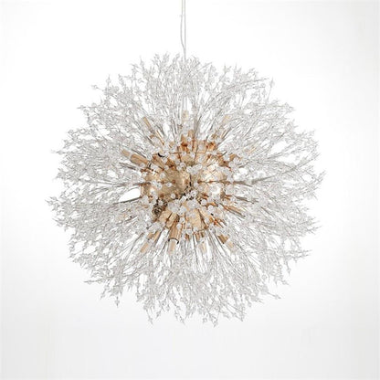 Crystal Dandelion Chandelier Electroplated Metal G9 16-Light Crystal Beads Chrome Gold 24'' Indoor