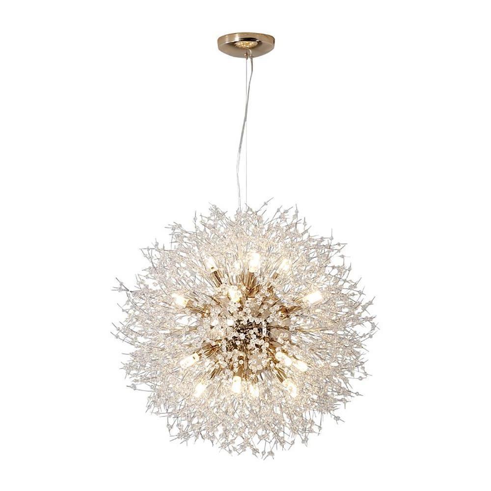 Crystal Dandelion Chandelier Electroplated Metal G9 16-Light Crystal Beads Chrome Gold 24'' Indoor