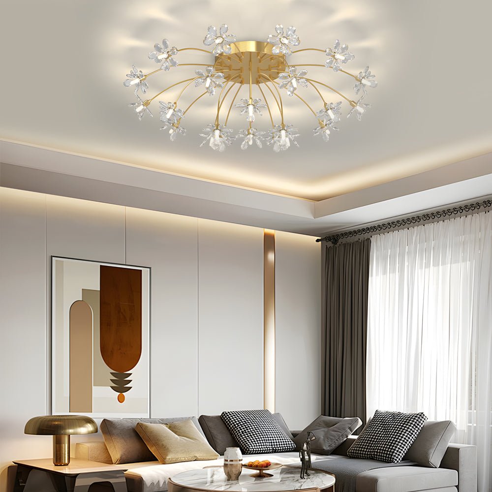 Crystal Flower Dandelion Ceiling Light — Modern Gold Iron Crystal 9 22 Light