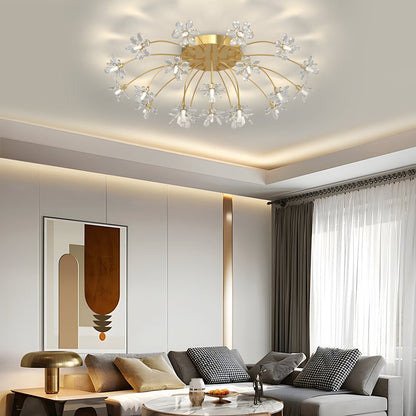 Crystal Flower Dandelion Ceiling Light — Modern Gold Iron Crystal 9 22 Light