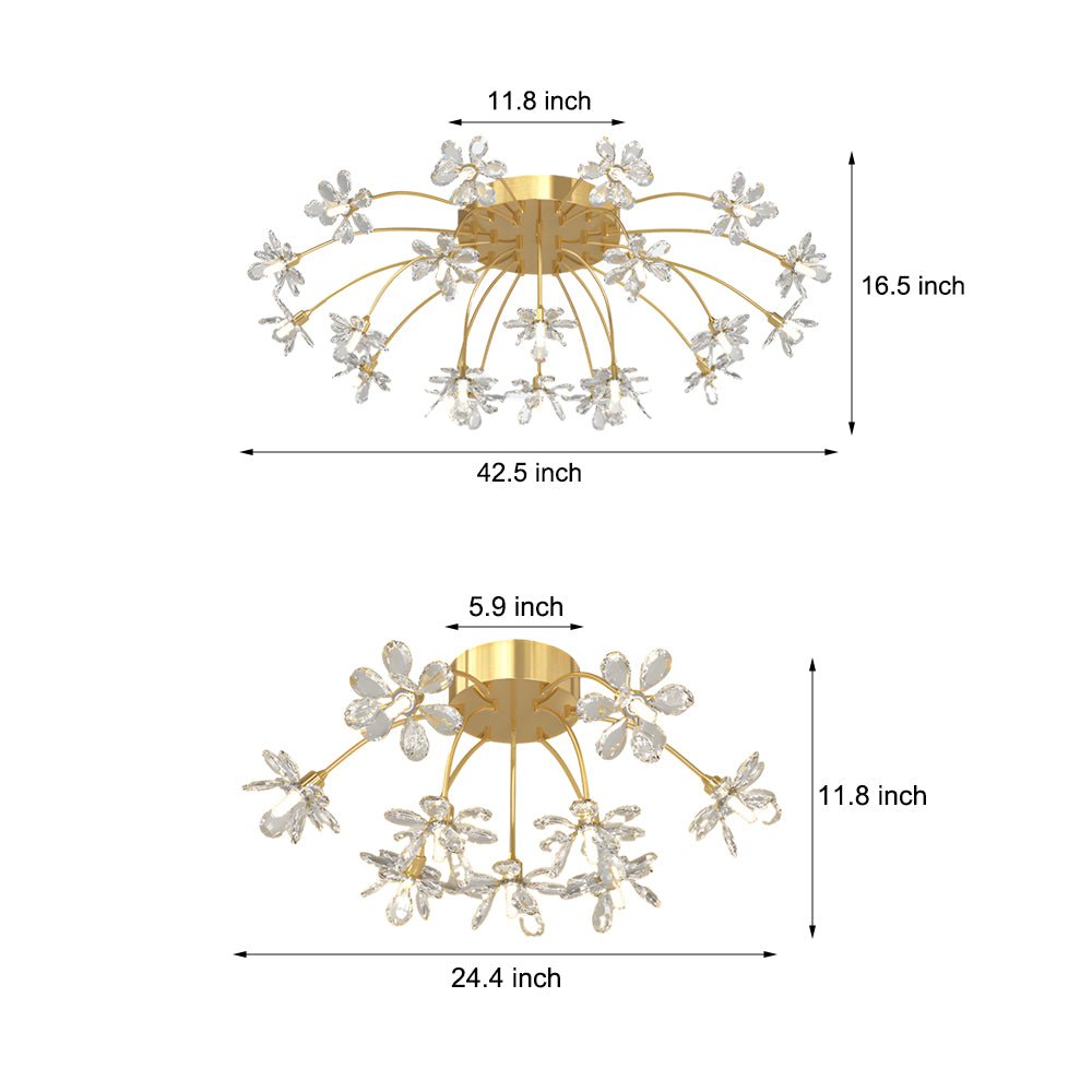 Crystal Flower Dandelion Ceiling Light — Modern Gold Iron Crystal 9 22 Light