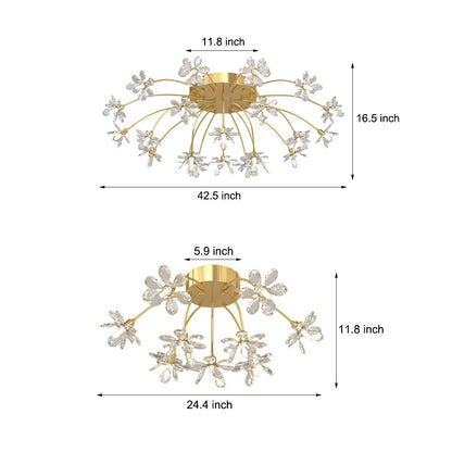 Crystal Flower Dandelion Ceiling Light — Modern Gold Iron Crystal 9 22 Light