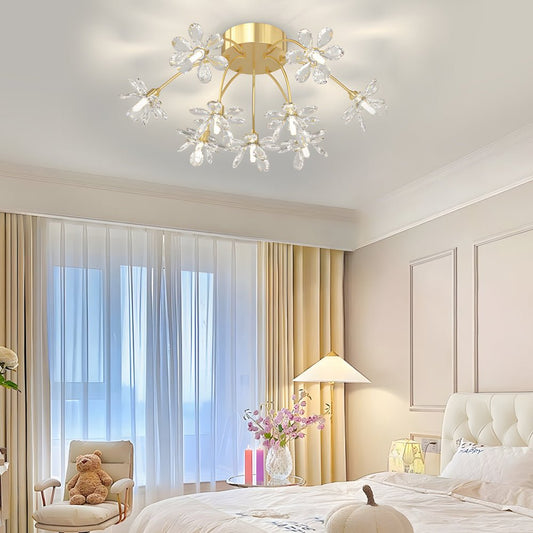 Crystal Flower Dandelion Ceiling Light — Modern Gold Iron Crystal 9 22 Light