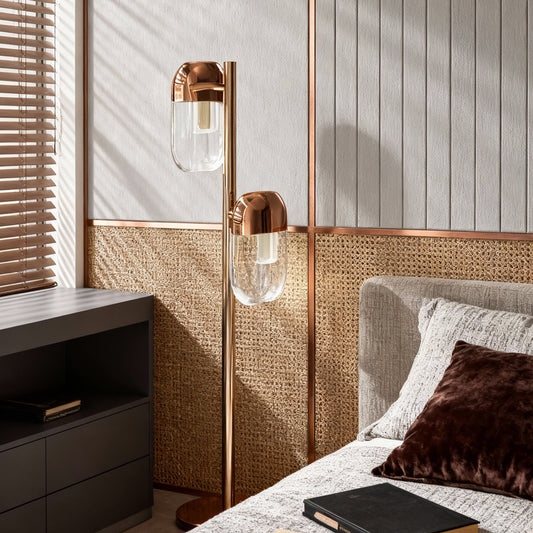 Decorative Floor Accent Lamp Dual Head LED Crystal Sepia Gold Aluminum 3 Color Temperature 3000K 4500K 6000K 24 Inch