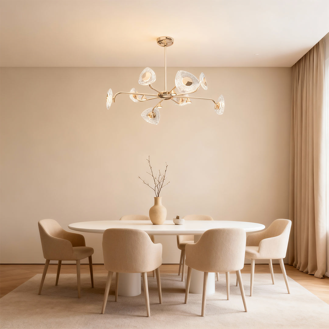 Crystal Petal Chandelier Terracotta Gold Aluminium Full-Spectrum LED 3-Step CCT Mid-Century Vintage 6/8/10 Head