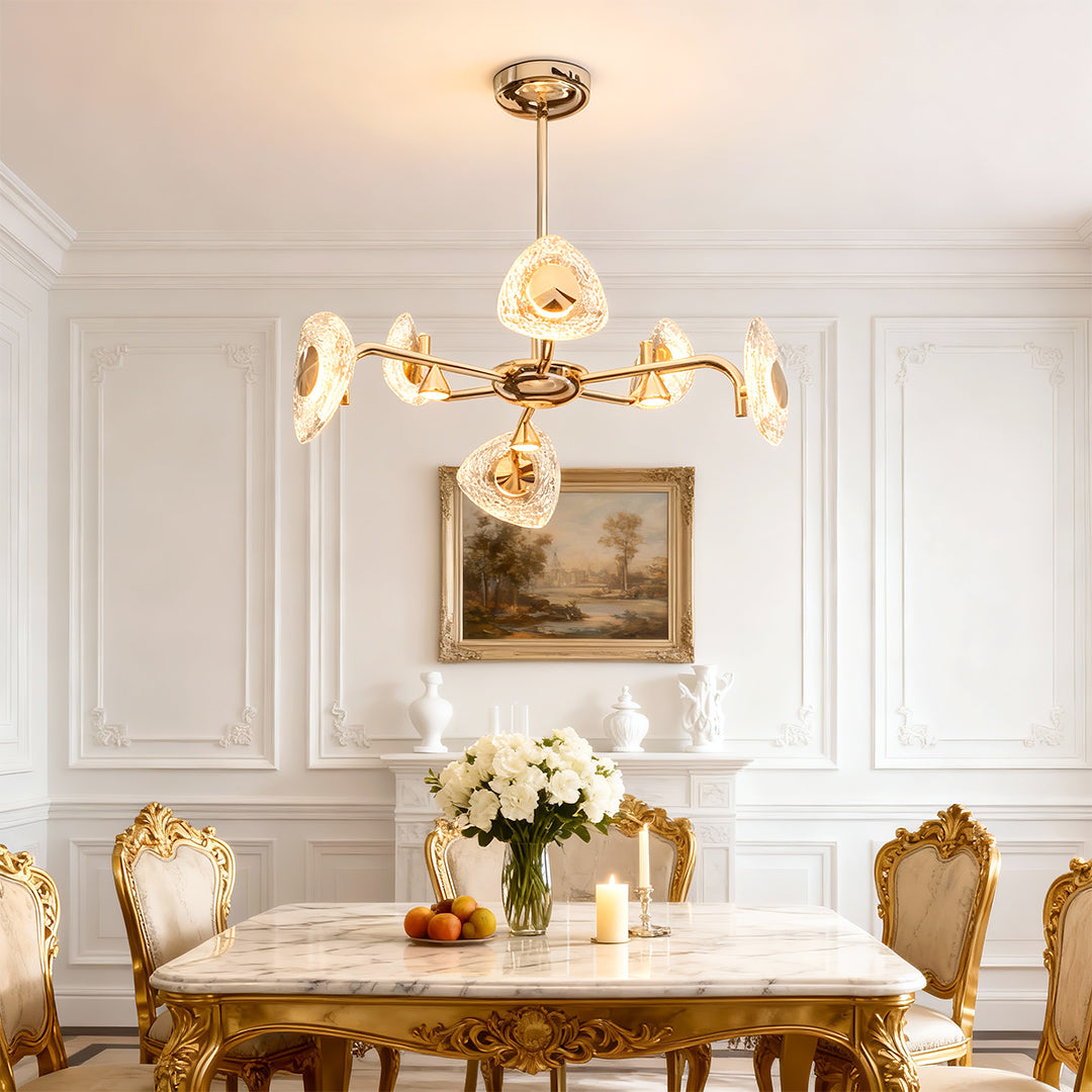 Crystal Petal Chandelier Terracotta Gold Aluminium Full-Spectrum LED 3-Step CCT Mid-Century Vintage 6/8/10 Head