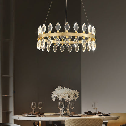 Crystal Chandelier Iron Gold Italian Style G4 Tri-Color Single Double Layer Halo Ring