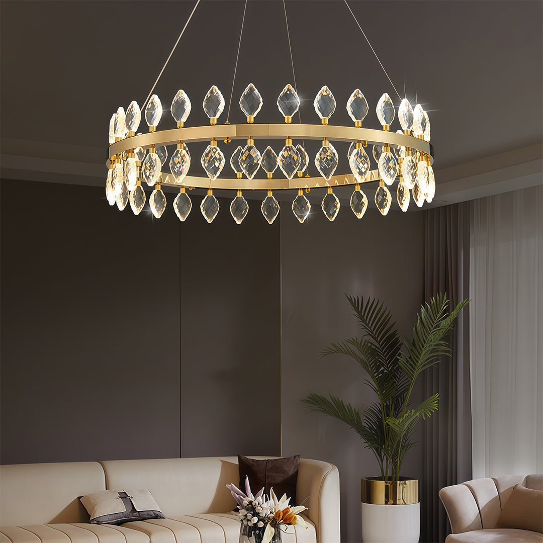 Crystal Chandelier Iron Gold Italian Style G4 Tri-Color Single Double Layer Halo Ring