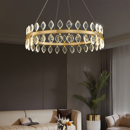 Crystal Chandelier Iron Gold Italian Style G4 Tri-Color Single Double Layer Halo Ring