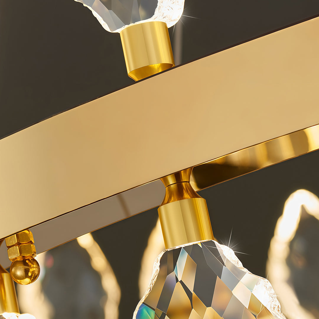 Crystal Chandelier Iron Gold Italian Style G4 Tri-Color Single Double Layer Halo Ring