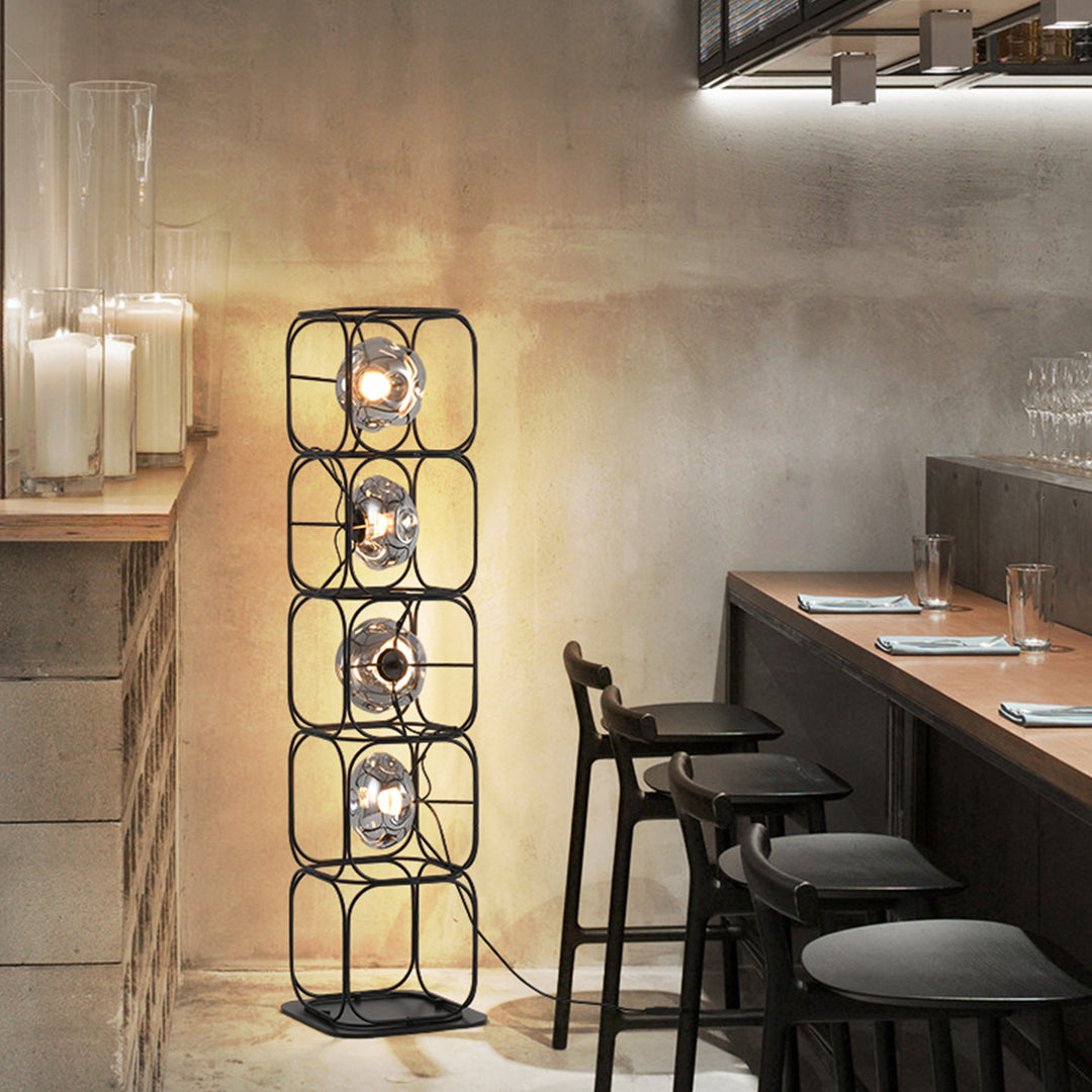Nordic Stackable Cube LED Table Lamp Black Iron Smoked Glass Full Spectrum Eye Care CRI 97 2 3 or 4 Heads