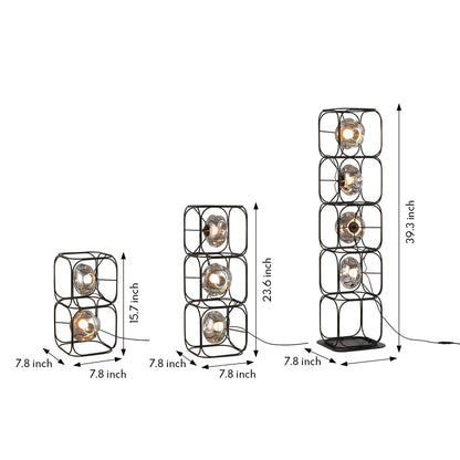 Nordic Stackable Cube LED Table Lamp Black Iron Smoked Glass Full Spectrum Eye Care CRI 97 2 3 or 4 Heads