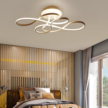Sculptural Curved Ribbon Semi-Flush Mount Ceiling Light — Minimalist Iron Aluminum Integrated LED Black White