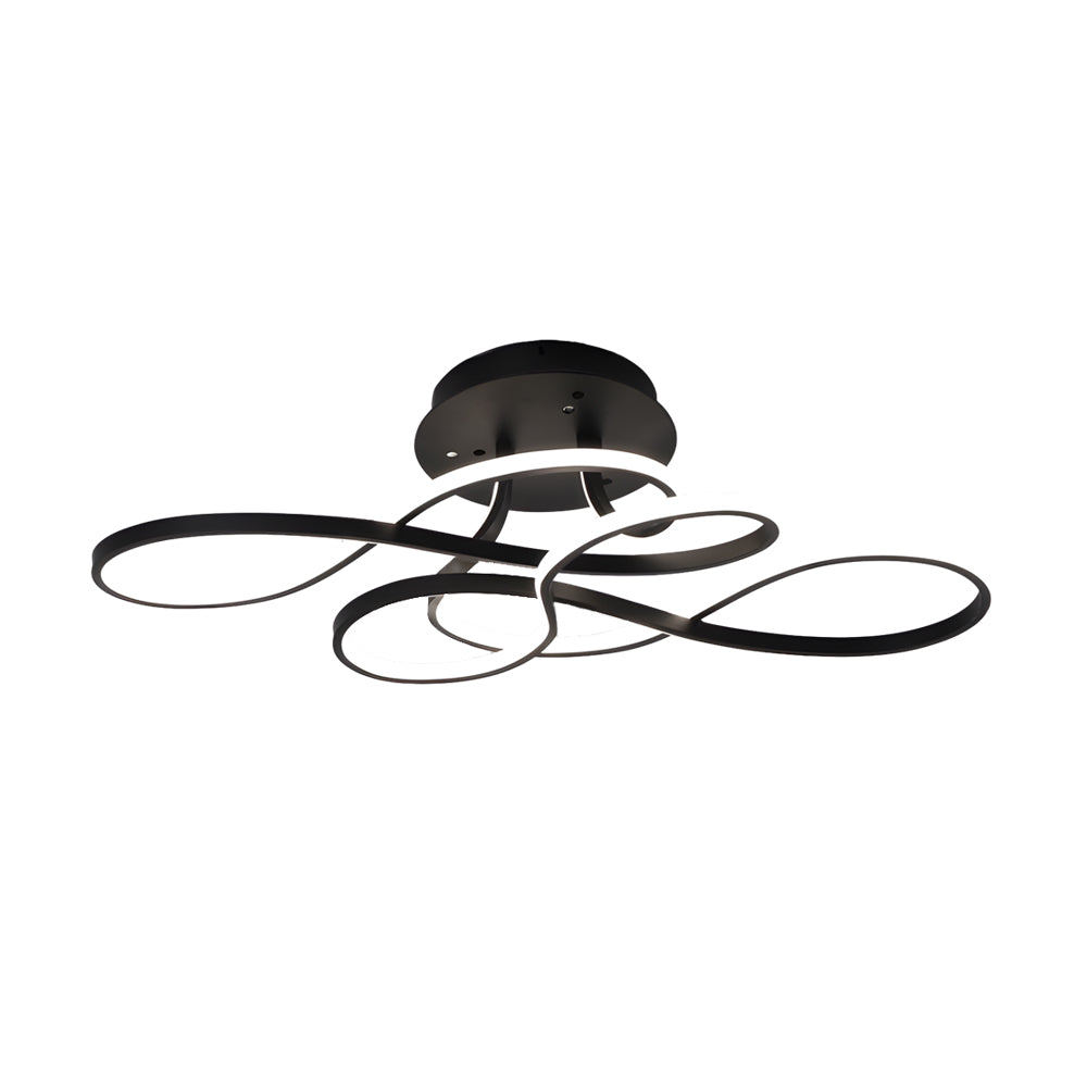 Sculptural Curved Ribbon Semi-Flush Mount Ceiling Light — Minimalist Iron Aluminum Integrated LED Black White