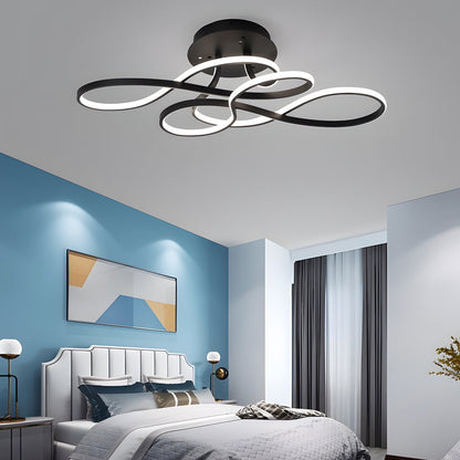 Sculptural Curved Ribbon Semi-Flush Mount Ceiling Light — Minimalist Iron Aluminum Integrated LED Black White