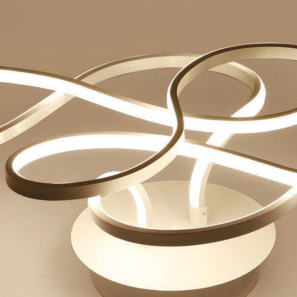 Sculptural Curved Ribbon Semi-Flush Mount Ceiling Light — Minimalist Iron Aluminum Integrated LED Black White