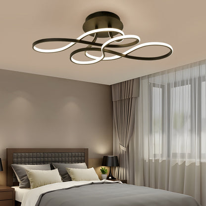 Sculptural Curved Ribbon Semi-Flush Mount Ceiling Light — Minimalist Iron Aluminum Integrated LED Black White