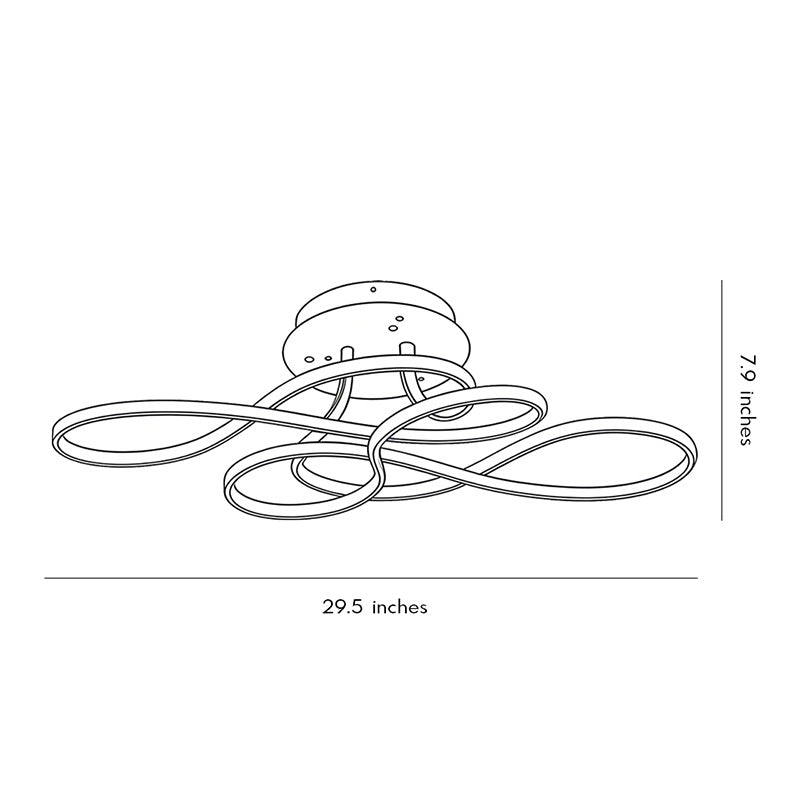 Sculptural Curved Ribbon Semi-Flush Mount Ceiling Light — Minimalist Iron Aluminum Integrated LED Black White