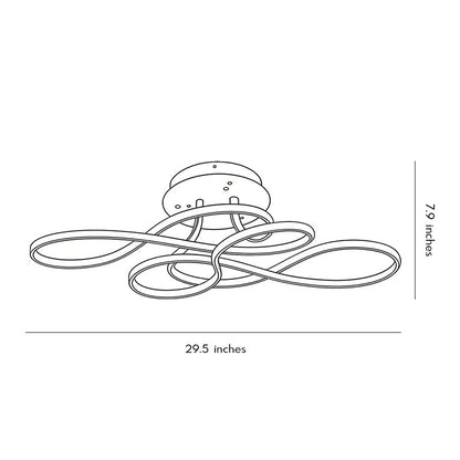 Sculptural Curved Ribbon Semi-Flush Mount Ceiling Light — Minimalist Iron Aluminum Integrated LED Black White