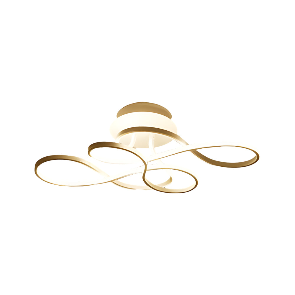 Sculptural Curved Ribbon Semi-Flush Mount Ceiling Light — Minimalist Iron Aluminum Integrated LED Black White