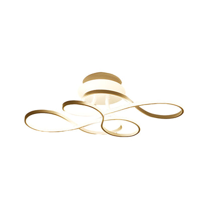 Sculptural Curved Ribbon Semi-Flush Mount Ceiling Light — Minimalist Iron Aluminum Integrated LED Black White