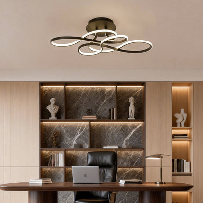 Sculptural Curved Ribbon Semi-Flush Mount Ceiling Light — Minimalist Iron Aluminum Integrated LED Black White