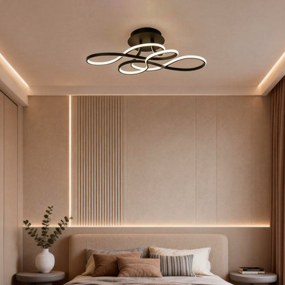Sculptural Curved Ribbon Semi-Flush Mount Ceiling Light — Minimalist Iron Aluminum Integrated LED Black White