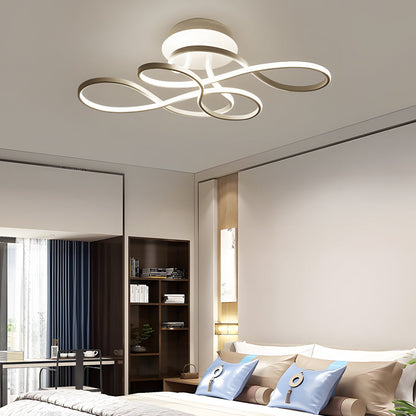 Sculptural Curved Ribbon Semi-Flush Mount Ceiling Light — Minimalist Iron Aluminum Integrated LED Black White