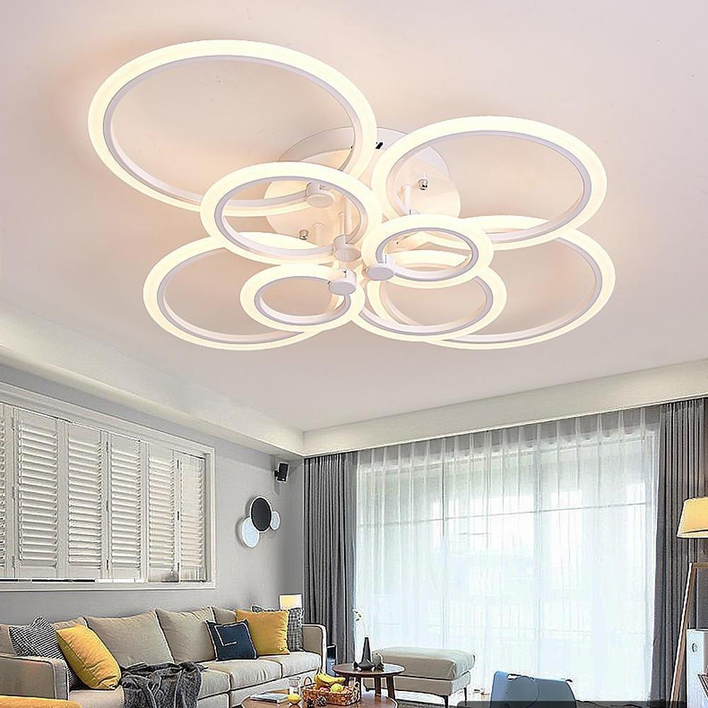 Multi-Circle Cluster Double-Tier Semi-Flush Mount Ceiling Light — Modern Aluminum Acrylic LED 4 6 8 Light