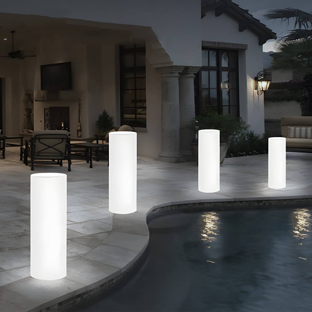 Cylinder PE LED Outdoor Floor Lamp RGB Colour Changing Remote IP65 3 Power Options