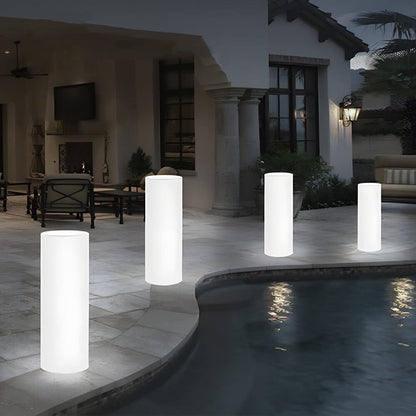 Cylinder PE LED Outdoor Floor Lamp RGB Colour Changing Remote IP65 3 Power Options