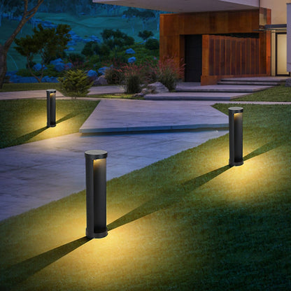 Cylindrical LED Bollard Landscape Light Solar Hardwired Black Outdoor Path Light