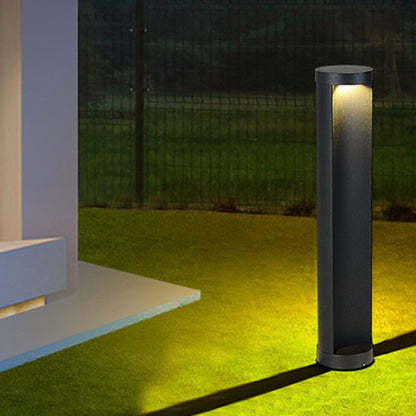 Cylindrical LED Bollard Landscape Light Solar Hardwired Black Outdoor Path Light