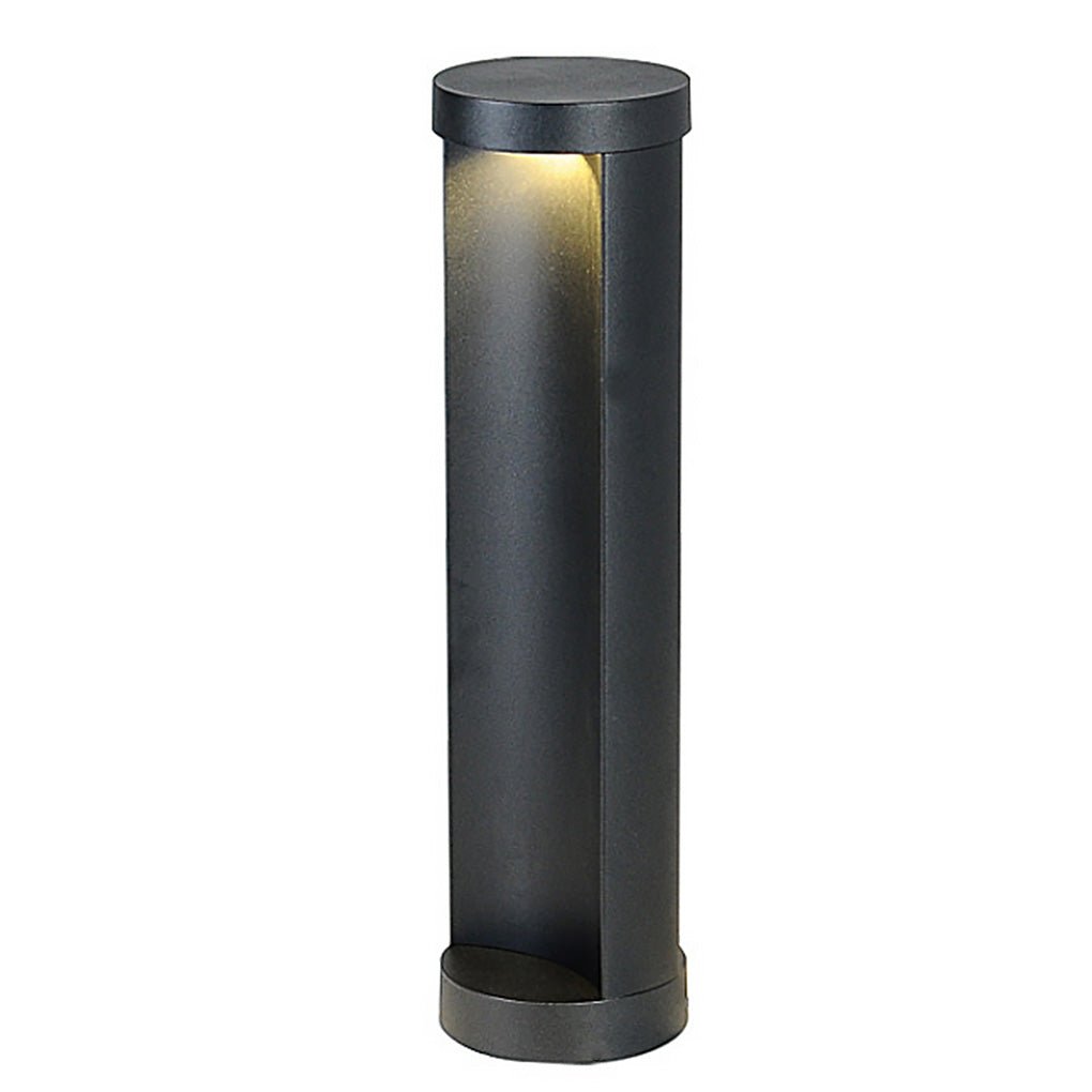 Cylindrical LED Bollard Landscape Light Solar Hardwired Black Outdoor Path Light