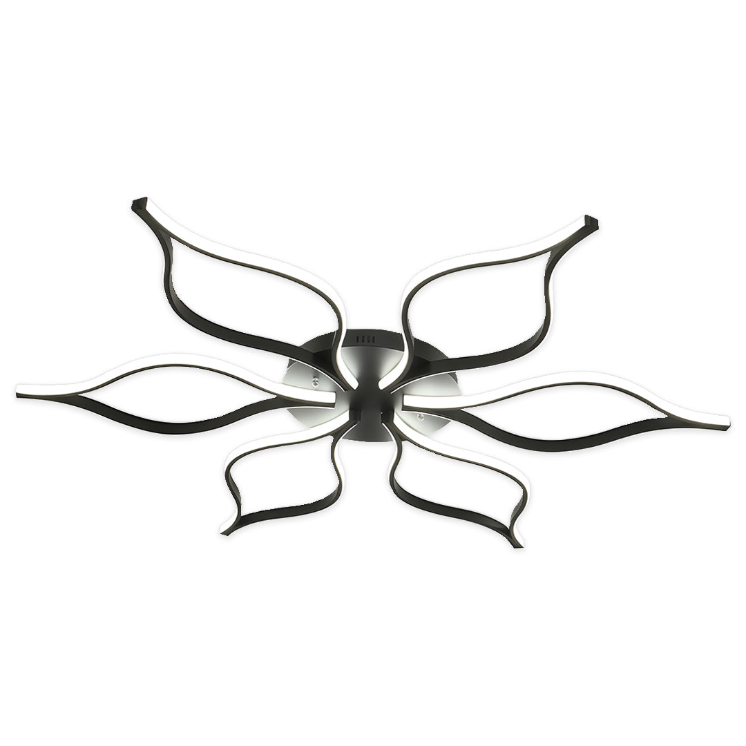 Oversized Black Iron and Silicone Petal-Arm LED Flush Mount with Four Colour Temperature Modes in Two Sizes